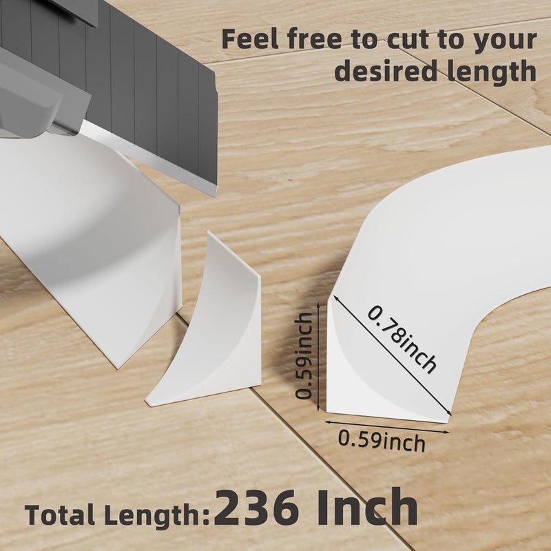 KAYLEINSTER 236 Inch Flexible Quarter Round Molding,Bendable Peel and Stick Silicone Molding Trim for Floor Corner Wall Edge,Self Adhesive Shoe Molding for Bathroom Countertop Staircase Cabinet Edge,White - Image 3